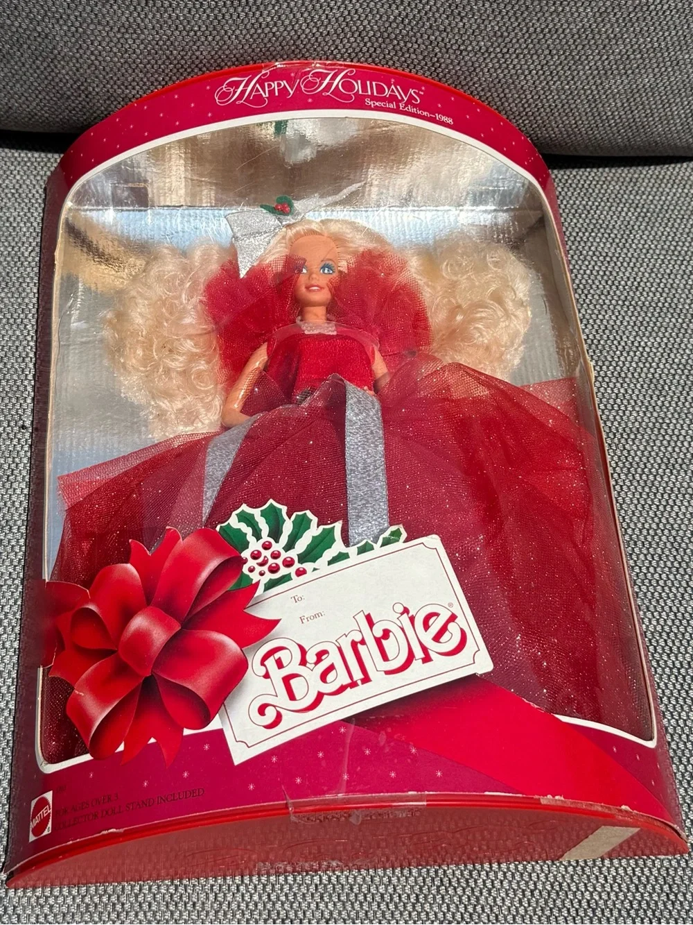 Vintage Barbie Holiday Doll in Red and Silver Gown 1988 1st Edition Doll